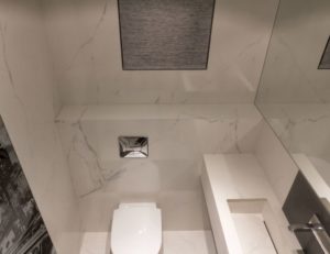 łazienki wykończone w spiekach kwarcowych LAMINAM