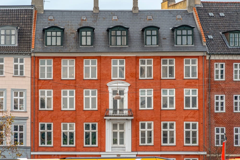 Red,Brick,Building,Facade,In,Copenhagen,,Denmark,,Classic,Scandinavian,Architecture